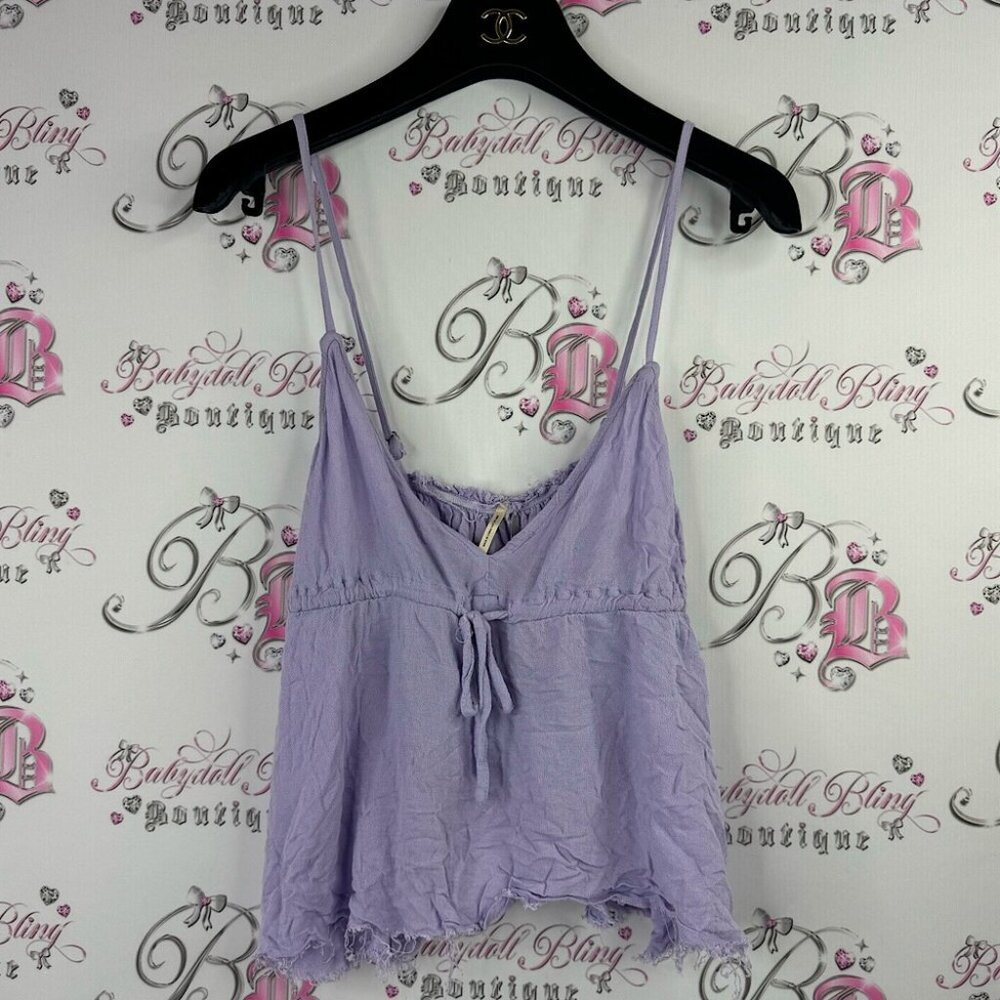 Harlow tank top distressed style with ribbon 🎀 tie up light lilac baby purple